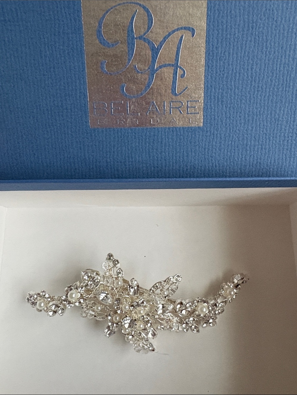 Bel Aire Bridal Silver Crystal & Pearl Hair Comb